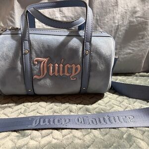 Juicy Couture Light Blue Suede Barrel Bag with Pink Logo